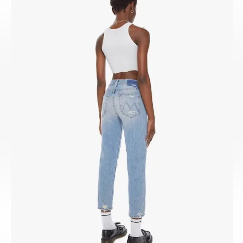 MOTHER The Tomcat Light Wash Distressed Ankle Cropped Jeans - Light Blue - Picture 2 of 9